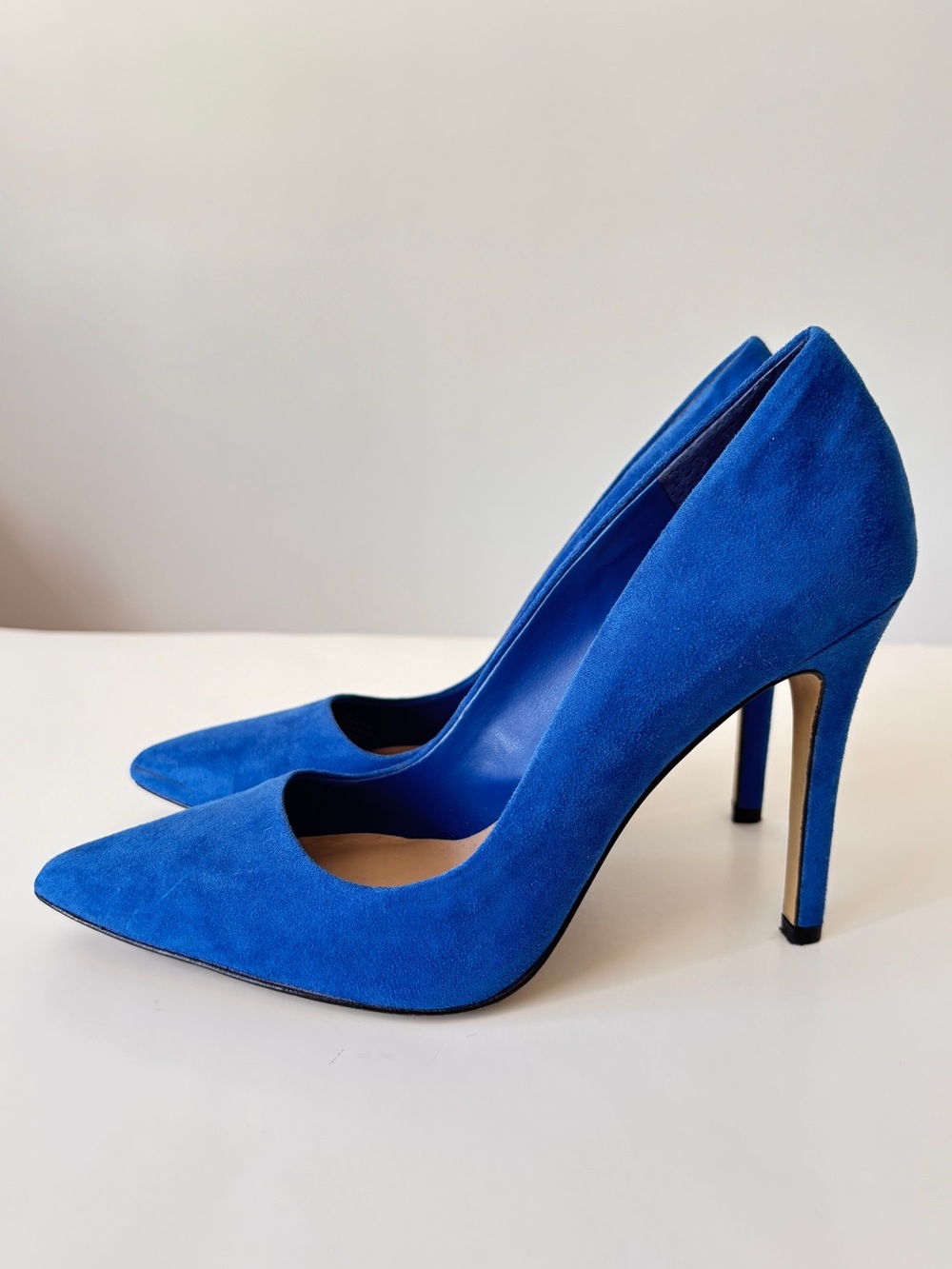 Saks 5th Avenue Blue Suede Pointed-Toe Stiletto Pumps